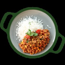 Chili sin carne Zilvervliesrijst (vegetarisch)